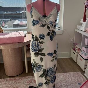 Floral Slip Dress with Lace Trim